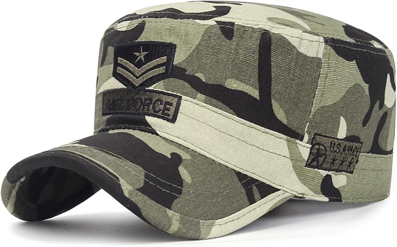 PTDTSHOU Cotton Military Caps for Men Women Unisex Flat Top Hat Adjustable Cadet Army Cap - Image 1
